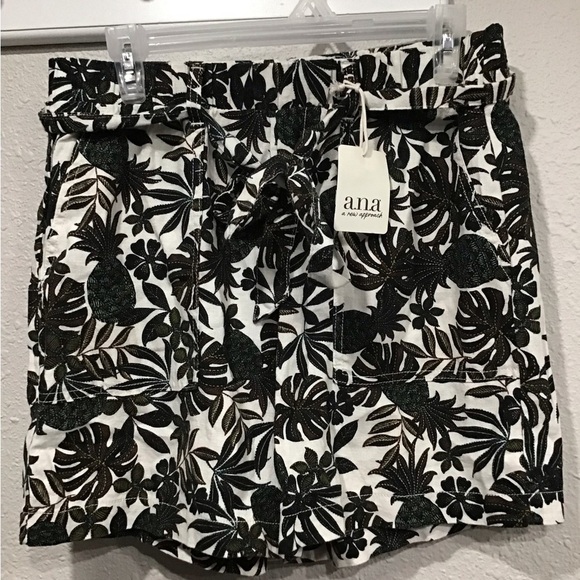 a.n.a Women’s Joelle Floral Mid-Rise 3 1/2" Pull-On Linen Blend Tie Belt Short M - Picture 2 of 7